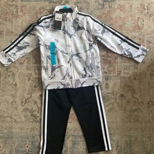 NWT never worn adidas 4T tracksuit set (black, white, grey)